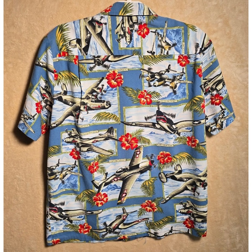 VTG Kalaheo Shirt Mens M Hawaiian Aloha Made in Hawaii USA Warbird Print Camp671 - Picture 4 of 8